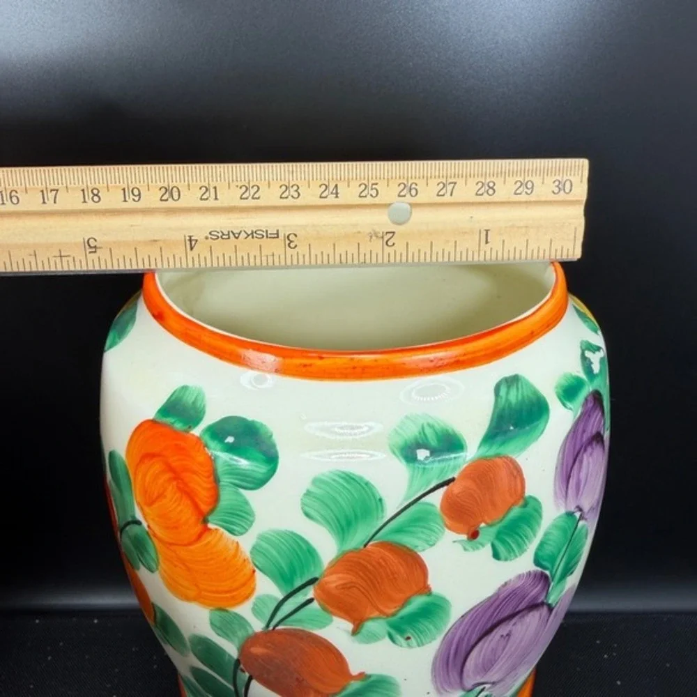 Vintage Czechoslovakia Hand Painted Floral Ceramic Vase Vessel Multi Color 1930s